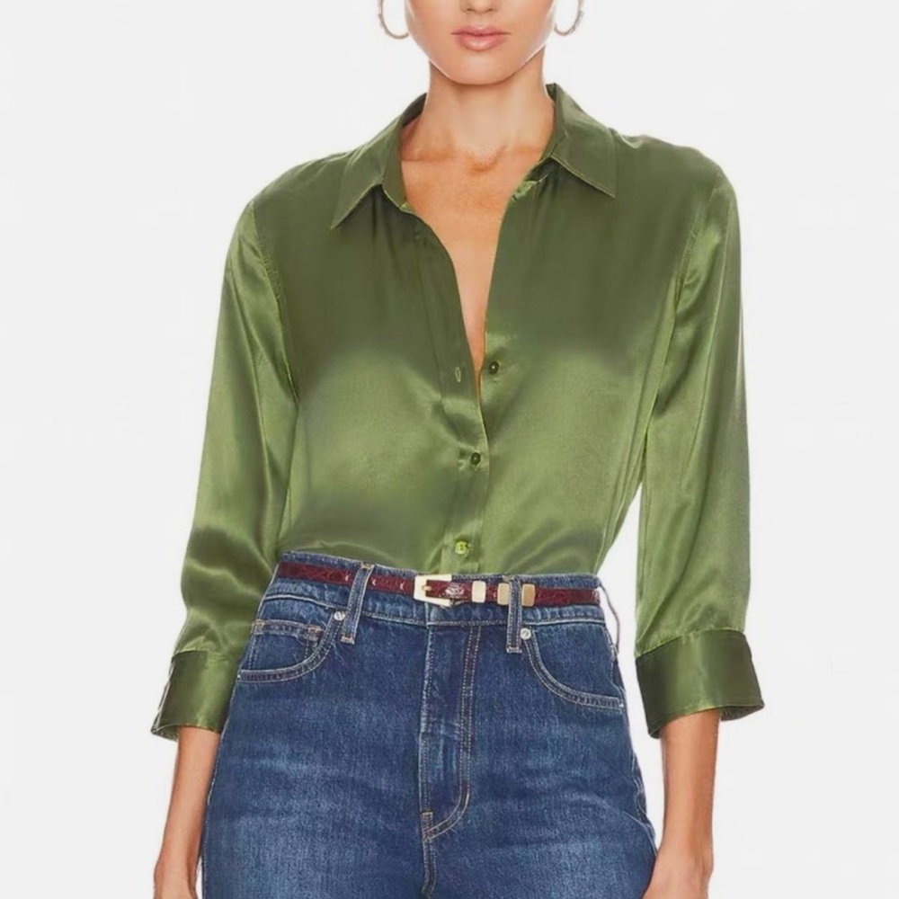 L’agence olive green silk top